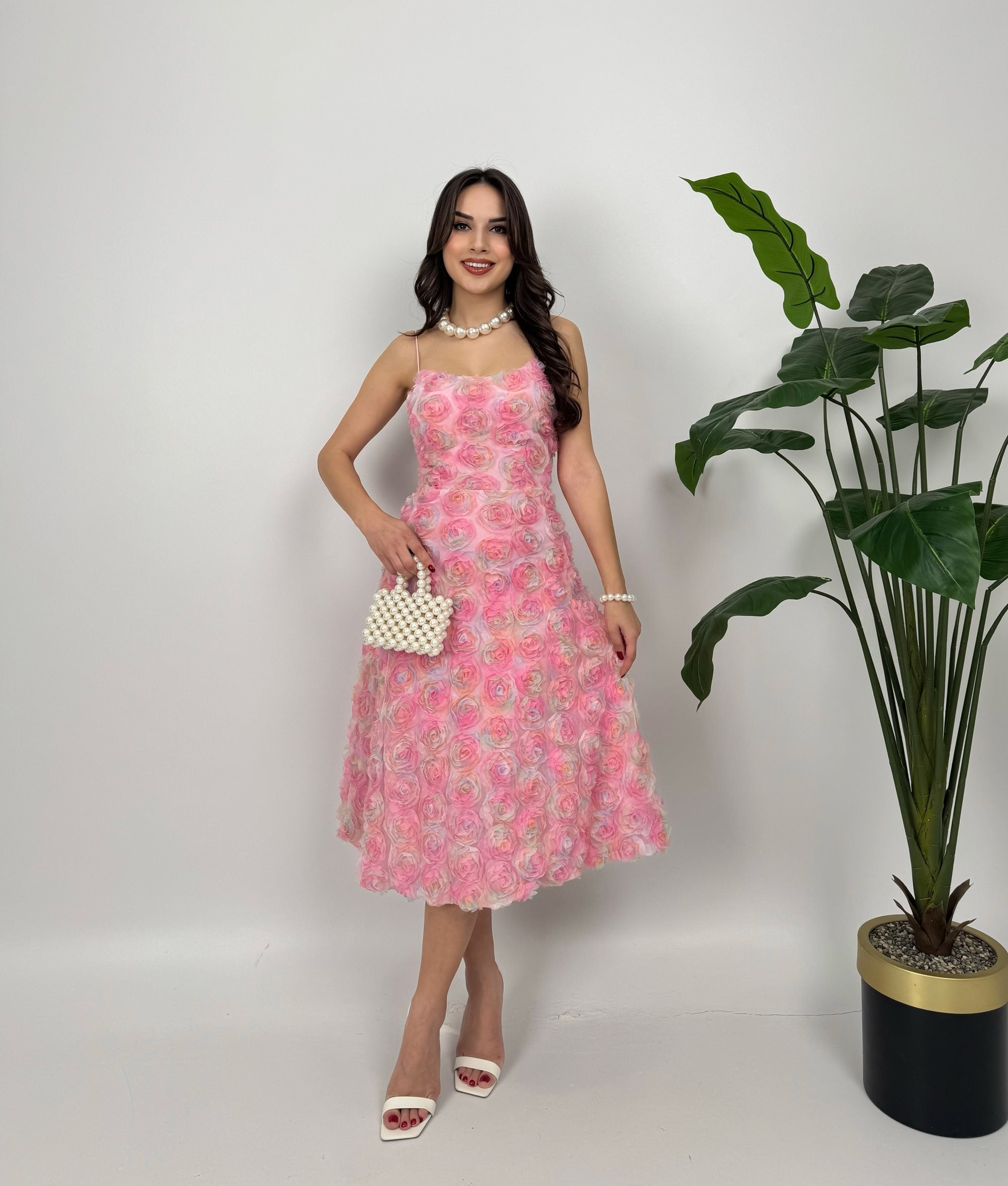 2081 İTHAL GÜL DESEN ELBİSE