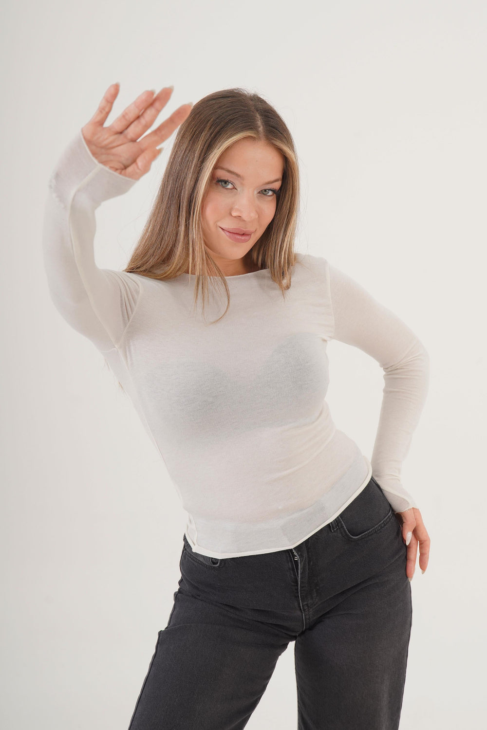 Süper İnce Trend Basic Toptan Beyaz Bluz Beyaz S