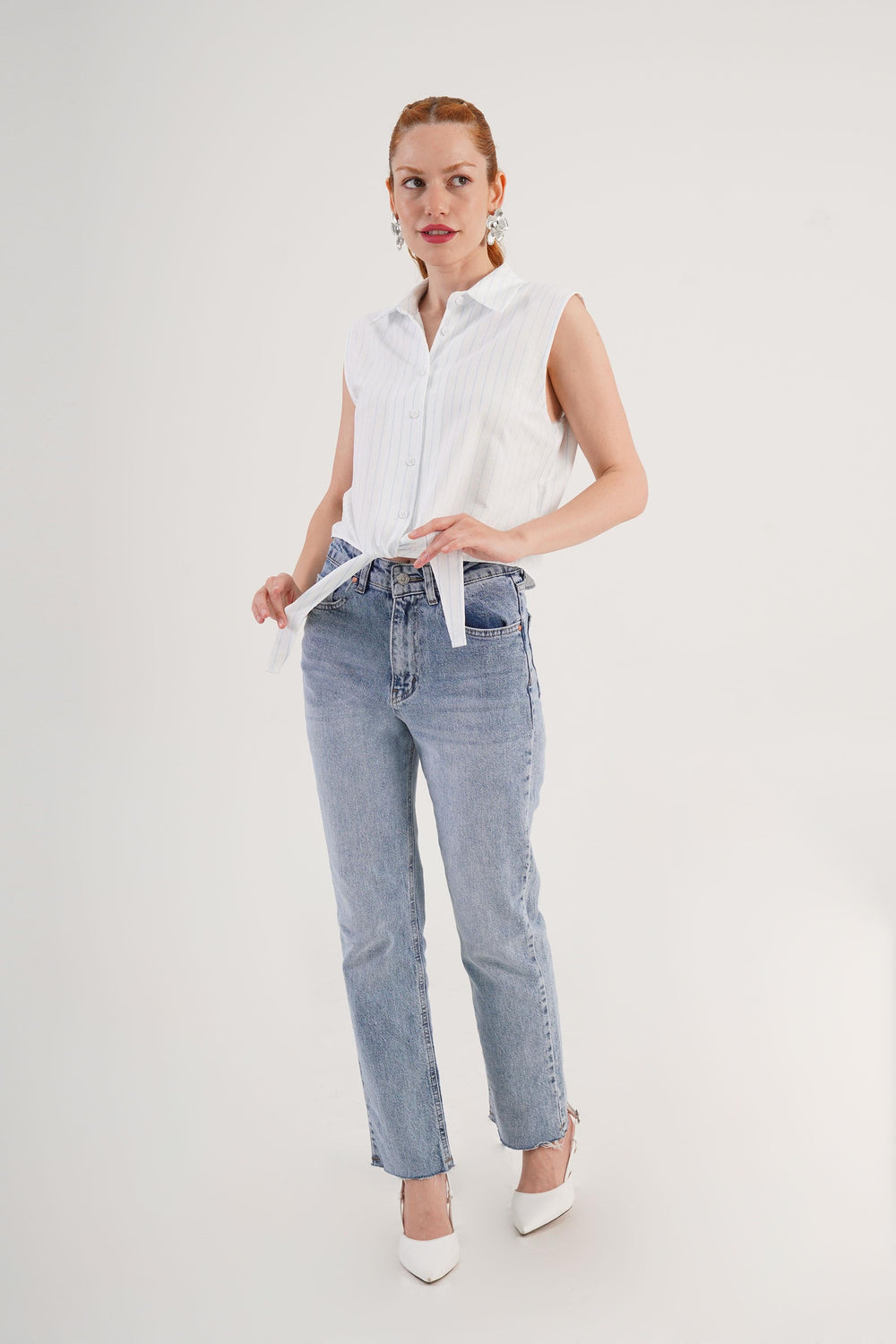 Kolsuz Model Mavi Çizgili Toptan Gömlek Mavi S