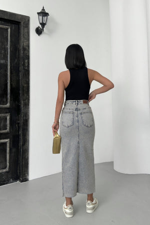 Uzun Kot Etek - Orta Mavi Kar Yıkama Tintli - (XS-XL) - 3