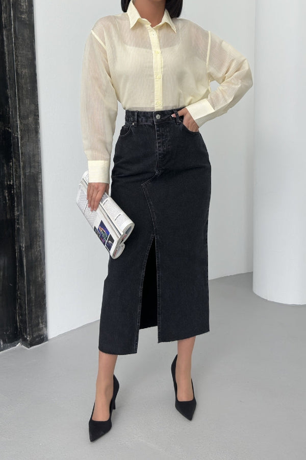 Uzun Kot Etek - Düz Antrasit - (S-XL-6) - 2