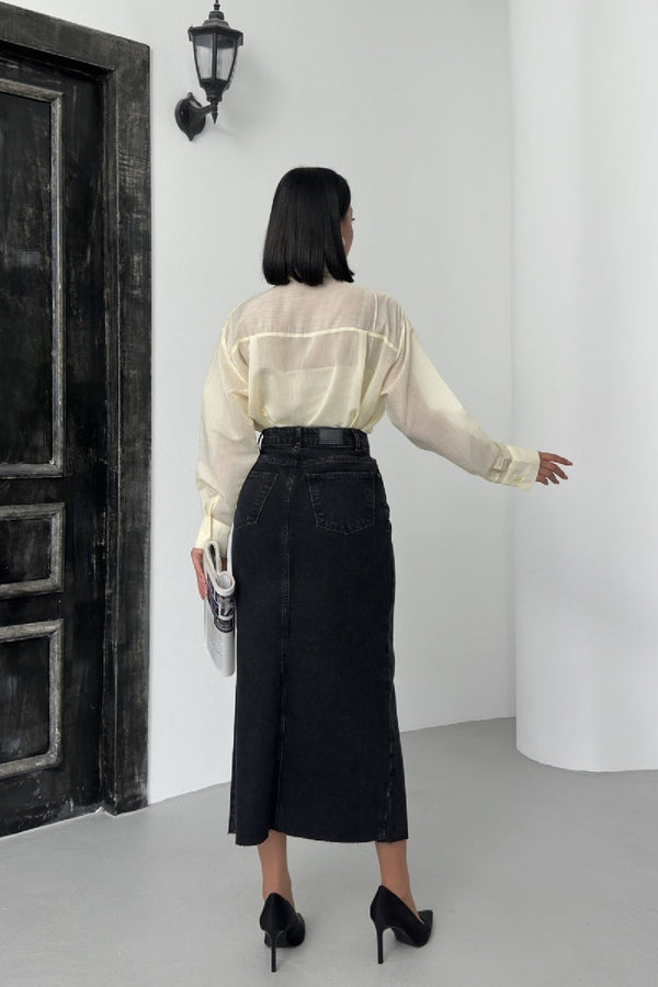 Uzun Kot Etek - Düz Antrasit - (S-XL-6) - 3