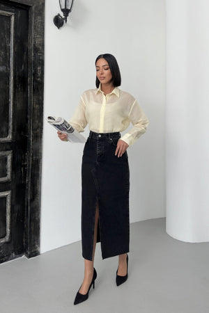 Uzun Kot Etek - Düz Antrasit - (S-XL-6) - 5