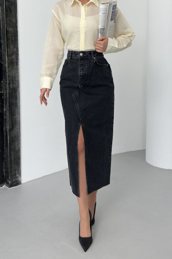 Uzun Kot Etek - Düz Antrasit - (S-XL-6) - 6