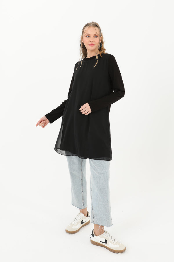 Kadın Balıkçı Yaka Tül Detaylı Bluz - 10269TUN