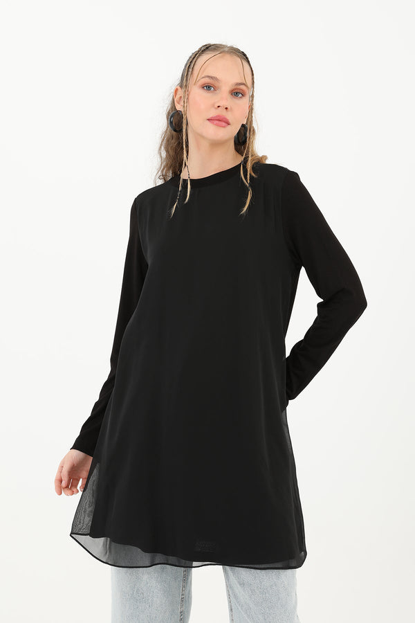 Kadın Balıkçı Yaka Tül Detaylı Bluz - 10269TUN