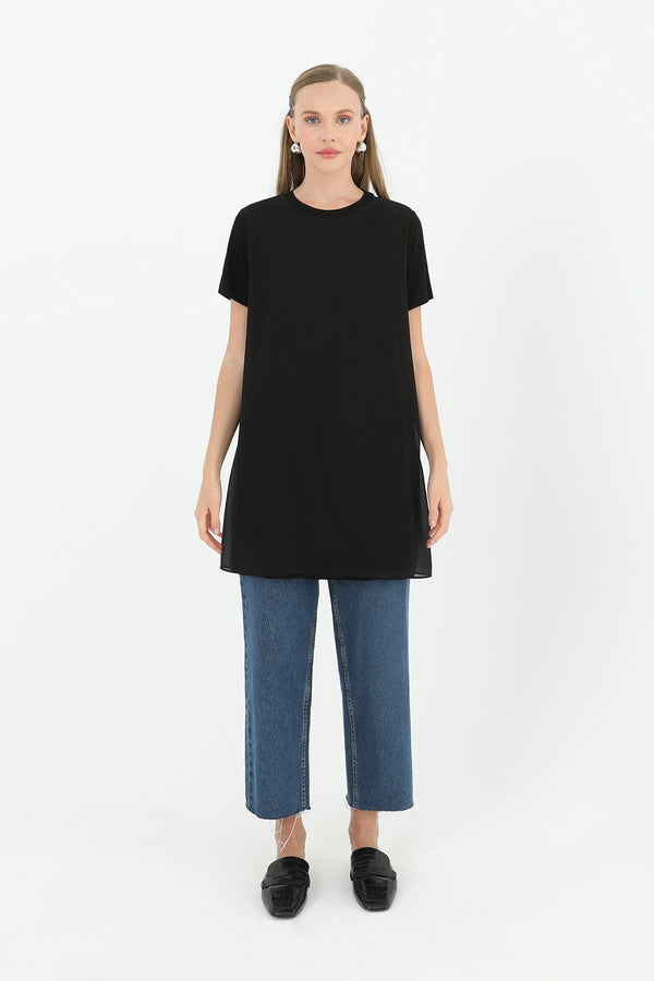 Kadın Basic Uzun T-Shirt -10271TUN - BLACK