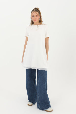 Kadın Basic Uzun T-Shirt -10271TUN - ECRU