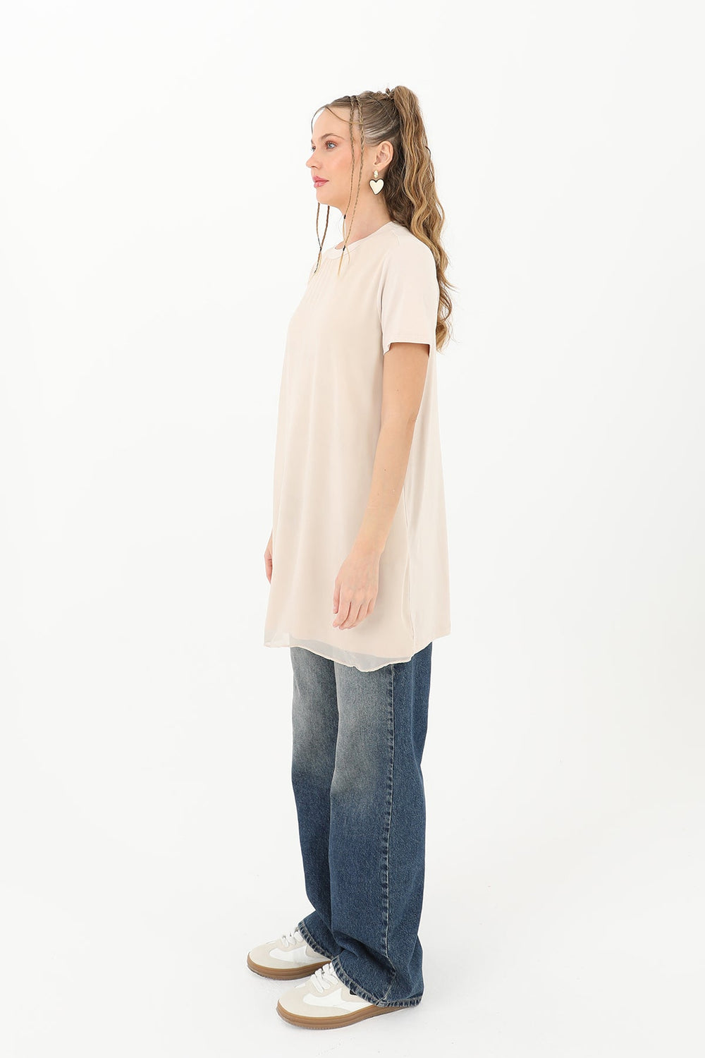 Kadın Basic Uzun T-Shirt -10271TUN - BEIGE