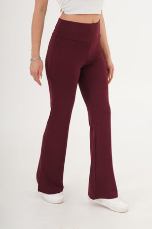 Yüksek Bel Bilek Yırtmaçlı Esnek Bordo Pantolon