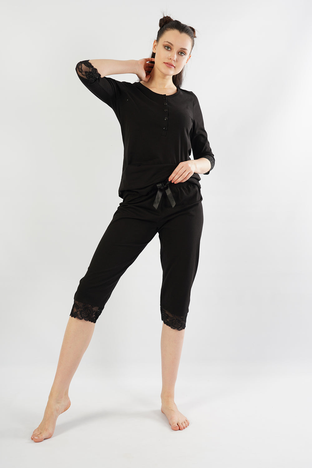 BAYAN P.SUPREM PATLI 3/4KOL ETEGI OVAL DANTELLI KAPRI TAKIM