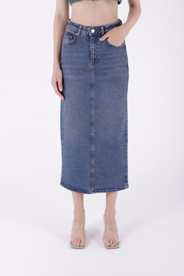 Uzun Boy Kot Etek - Koyu Mavi Kar Yıkama Tintli - (XS-XL) - 2