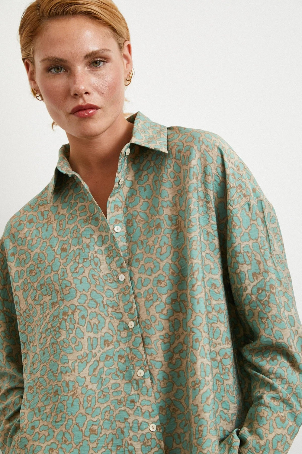 Leopar Desen Javanez Gömlek - Fuşya - Fuşya - L