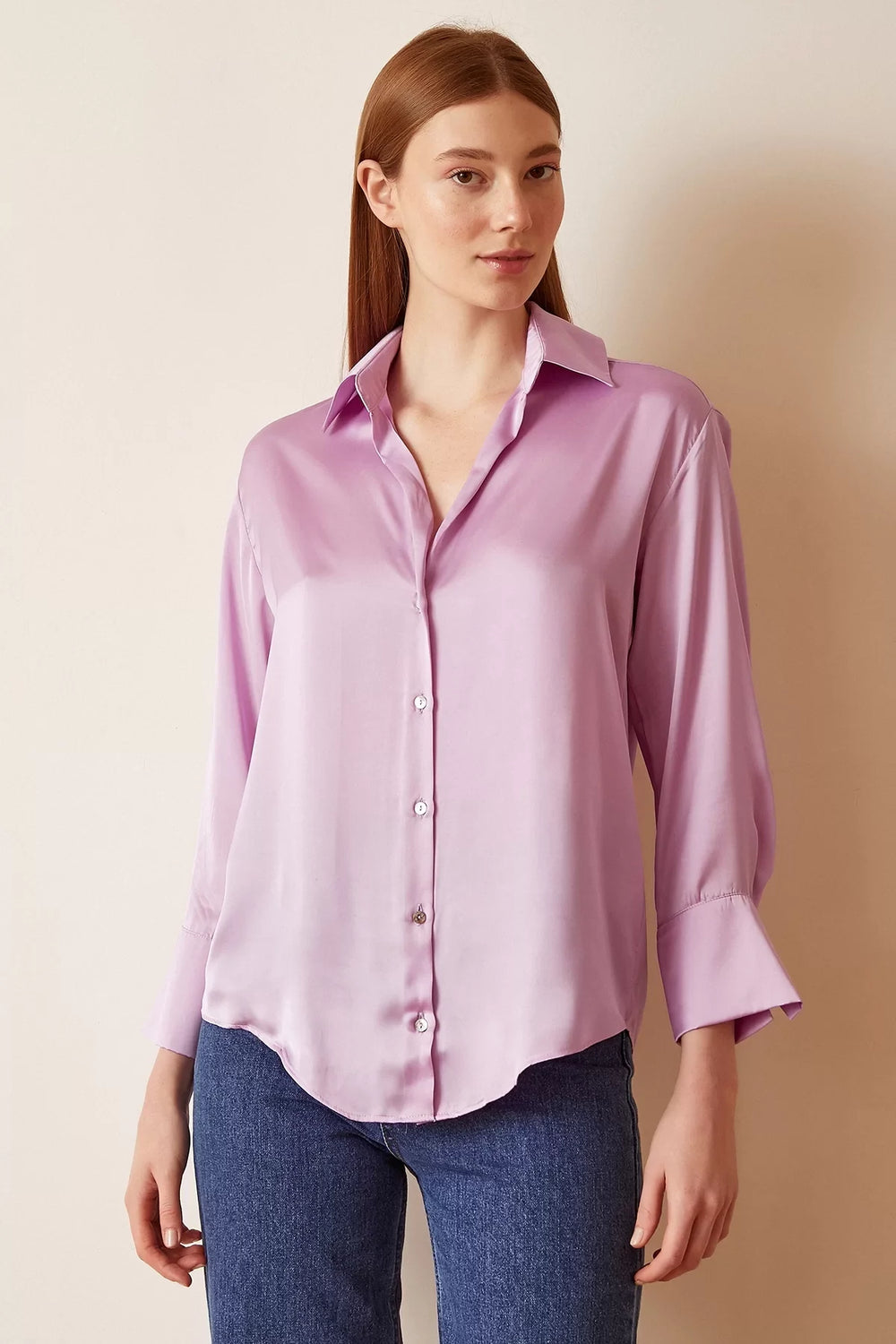 Basic Saten Gömlek - Lila - Lila - L