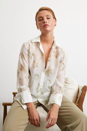 Organze Desenli Tül Gömlek - Yeşil - Yeşil - L