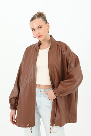 Deri Önden Fermuarlı Mont - 15120MNT - BROWN