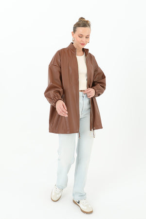 Deri Önden Fermuarlı Mont - 15120MNT