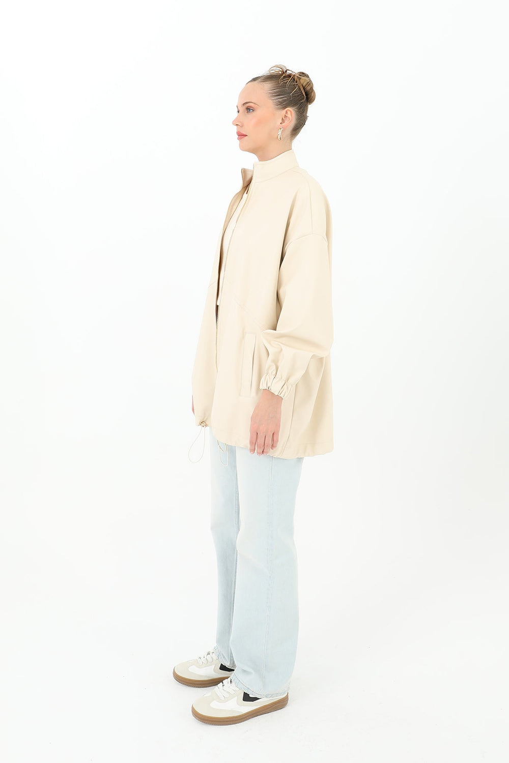 Deri Önden Fermuarlı Mont - 15120MNT - BEIGE