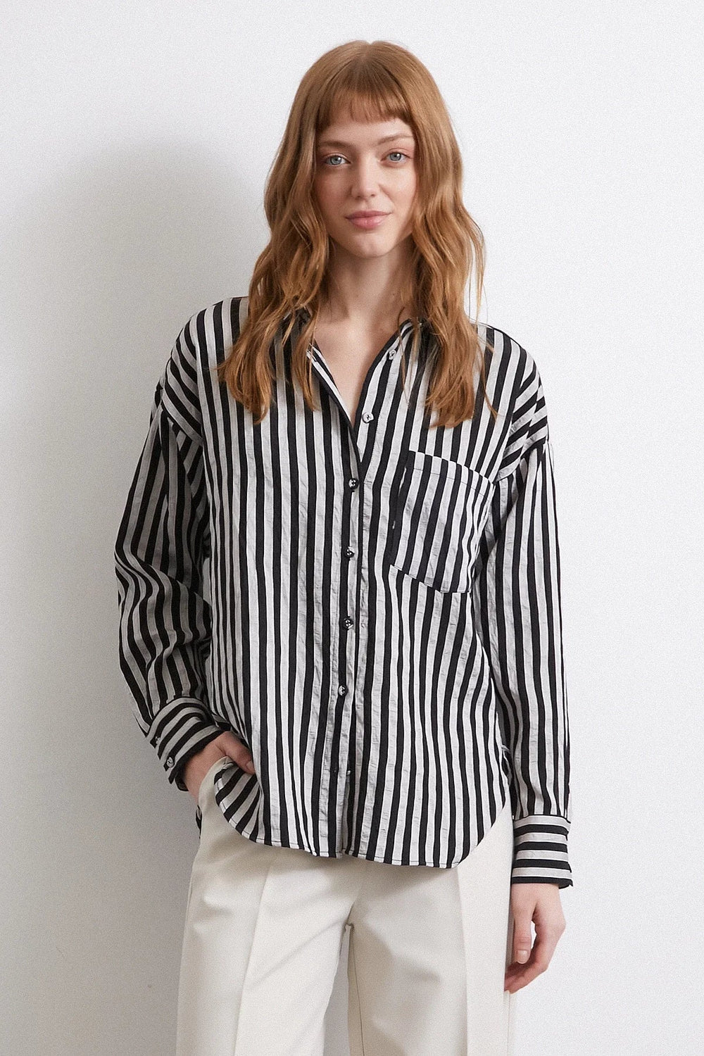 Multi Çizgili Cepli Gömlek - Gri - Gri - L