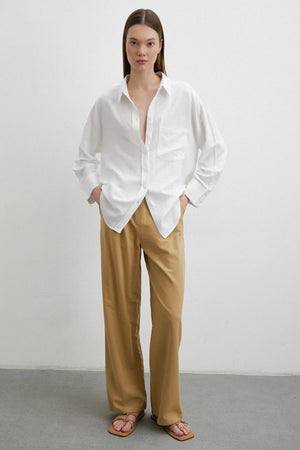 Keten Karışımlı Linen Prunes Gömlek - Beyaz - Beyaz - L