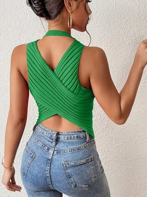Kadın Sıfır Kol Sırt çapraz Detay Triko Bluz, 26939
