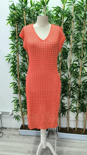 Rochie midi tricotată, fără mâneci, cu decolteu în V și crăpătură laterală adâncă, pentru femei, 26387