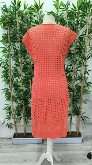 Rochie midi tricotată, fără mâneci, cu decolteu în V și crăpătură laterală adâncă, pentru femei, 26387