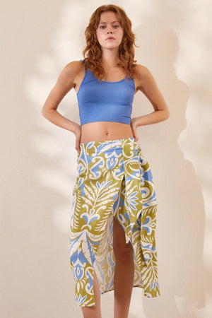 Yırtmaçlı Desen Etek - Mavi - Mavi - L