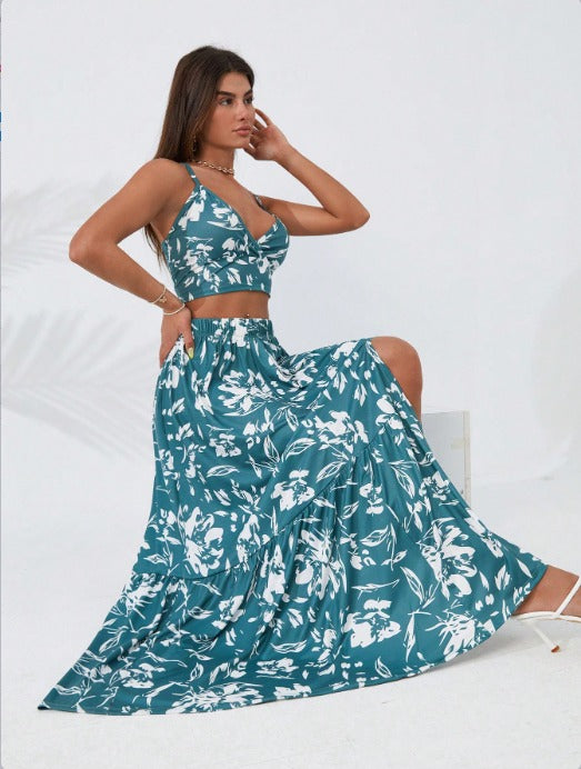 Set de două piese Supreme pentru femei, fără mâneci, crop și bretele, 34107