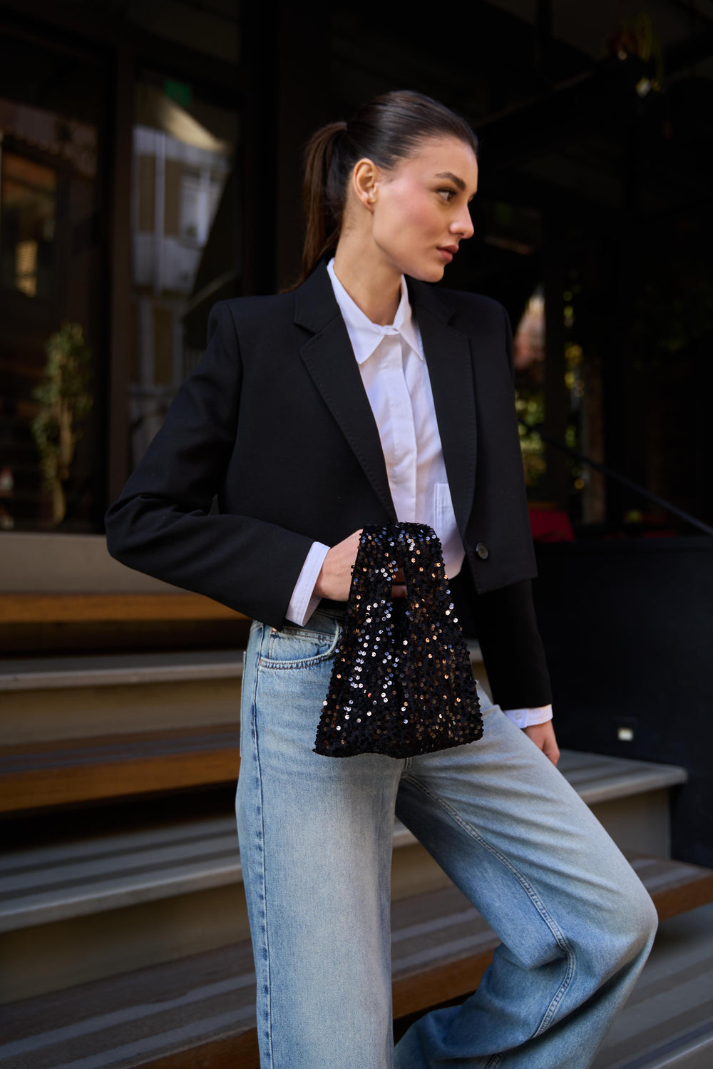 Payetli El Çantası - Siyah Büyük Payetli