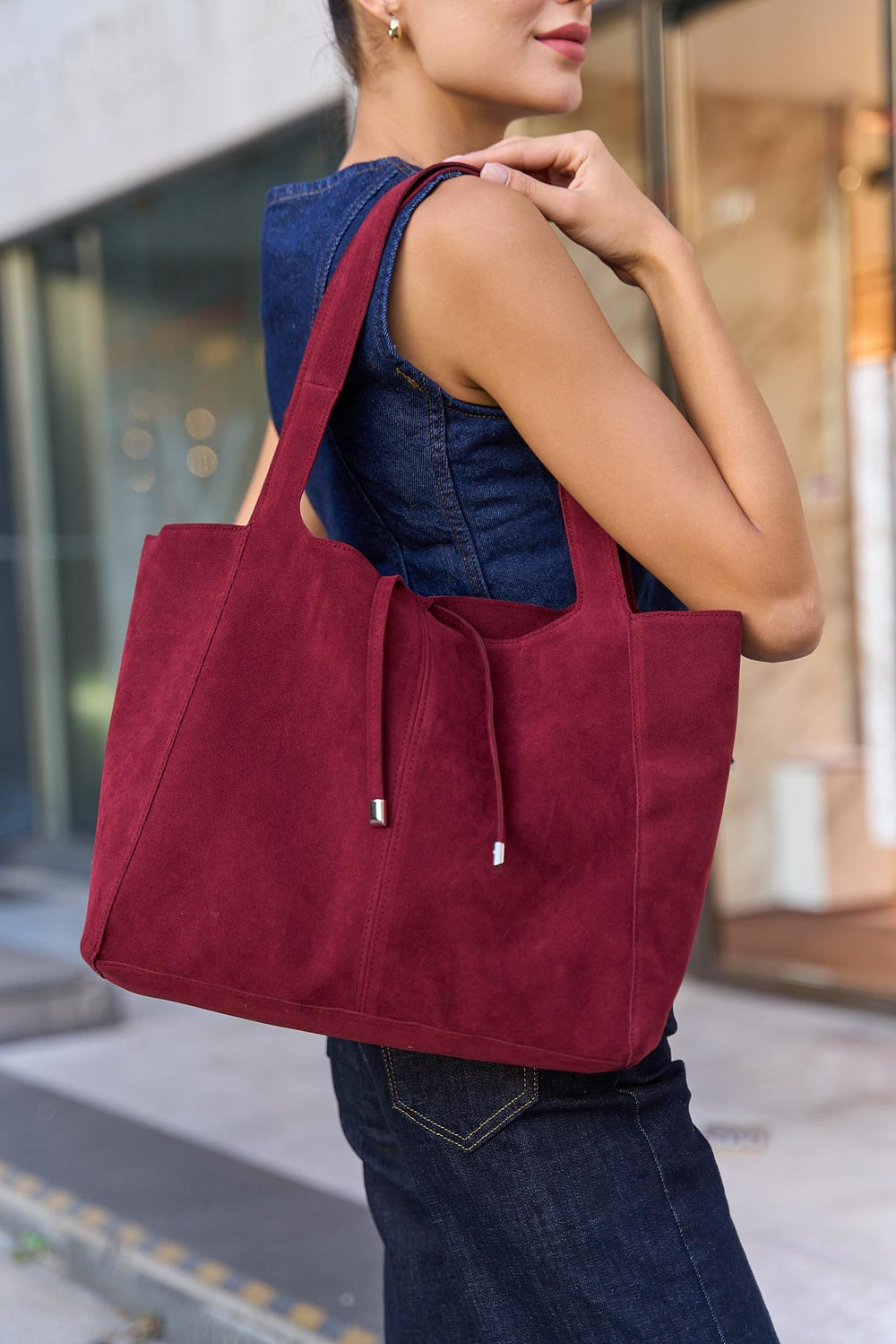 Yumuşak Süet Bağcık Detaylı El Ve Omuz Çantası