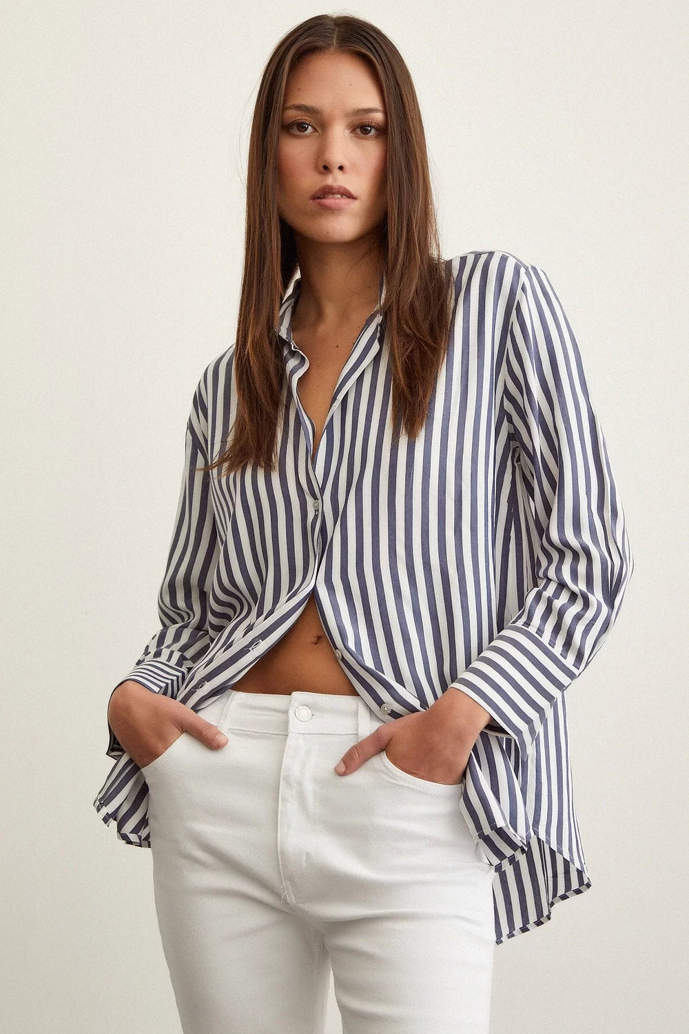 Multi Çizgili Gömlek - Lacivert - Lacivert - L