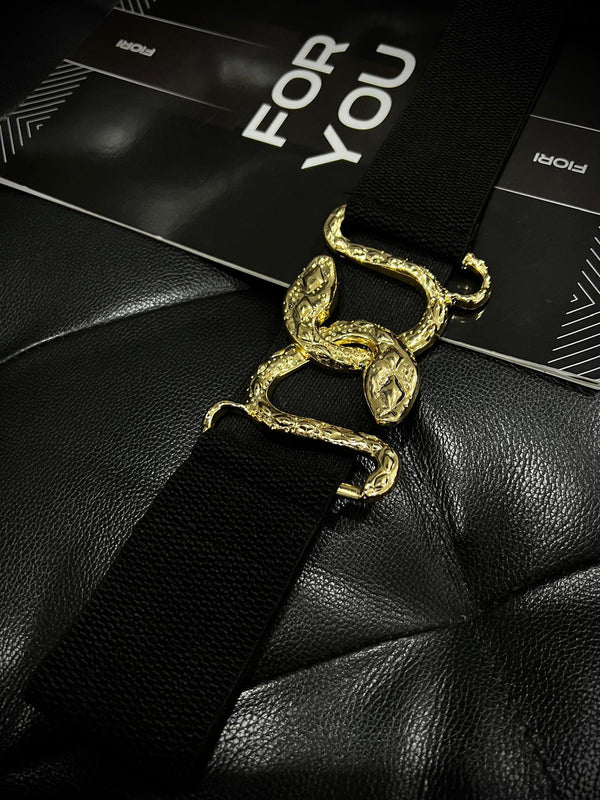 Gold Yılan Tokalı Geçmeli Elastik Kadin Kemeri