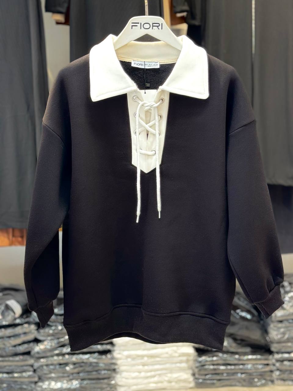 Bağcık Detaylı Polo Yaka İçi Şardonlu Sweatshirt