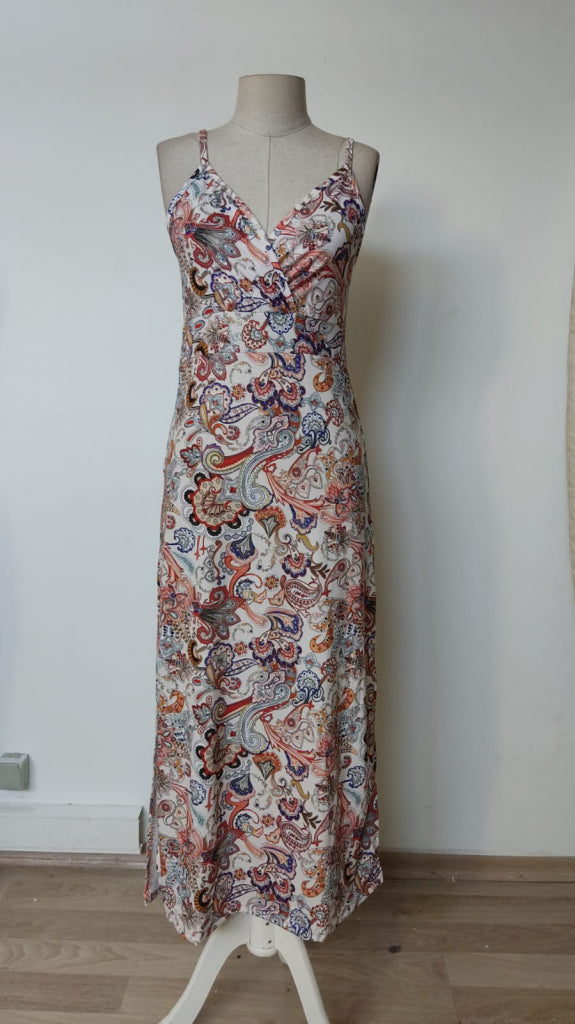 Rochie lungă Supreme pentru femei, cu bretele, decolteu în V și imprimeu, crăpături, 33932