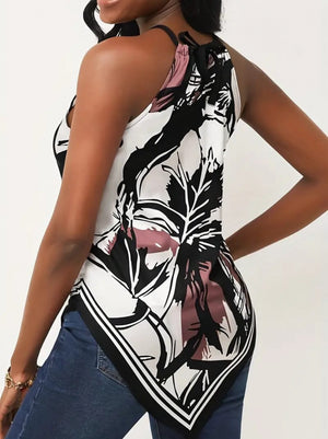 Bluză Supreme pentru femei, cu croială triunghiulară, decolteu halter, model floral, 17533