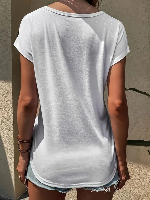 Kadın Bisiklet Yaka üç Renk Viskon T-shirt , 17652