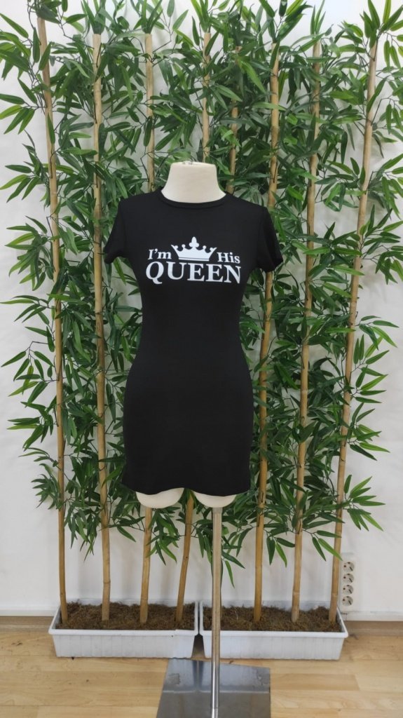Kadın Kısa Kollu Queen Baskı Iki Iplik Mini Elbise , 26743
