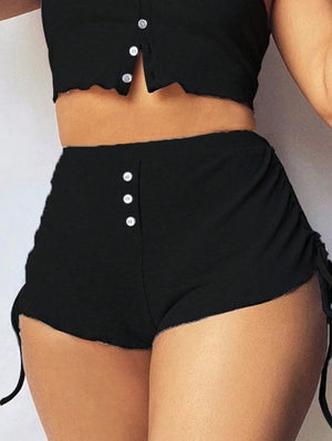 Kadın Ip Askılı Crop Bluz Ve Yanlardan Büzgülü Ikili Kaşkorse Short Takım, 17812