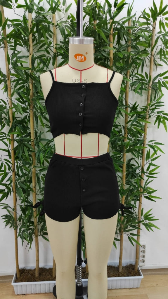 Kadın Ip Askılı Crop Bluz Ve Yanlardan Büzgülü Ikili Kaşkorse Short Takım, 17812