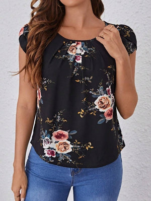 Bluză Supreme pentru femei, cu mânecă scurtă, guler rotund, imprimeu floral, 26659