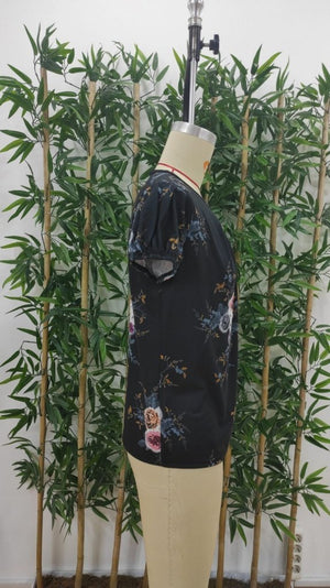 Bluză Supreme pentru femei, cu mânecă scurtă, guler rotund, imprimeu floral, 26659