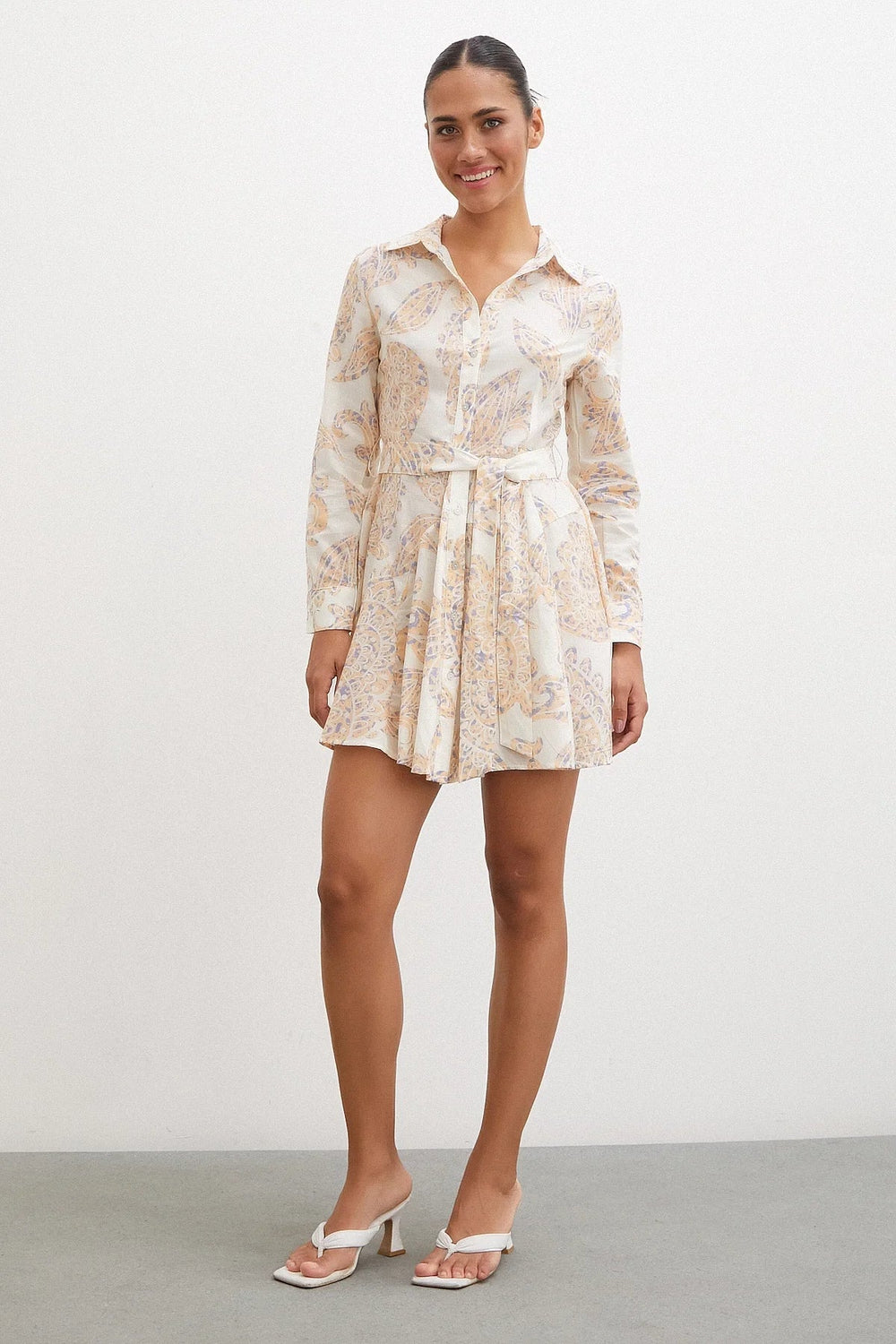 Godeli Desenli Elbise - Krem - Krem - L