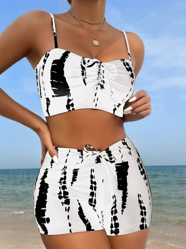 Kadın Büzgü Detay Askılı Crop Mini Tayt Ikili Takım , 25825