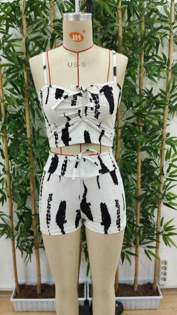 Kadın Büzgü Detay Askılı Crop Mini Tayt Ikili Takım , 25825