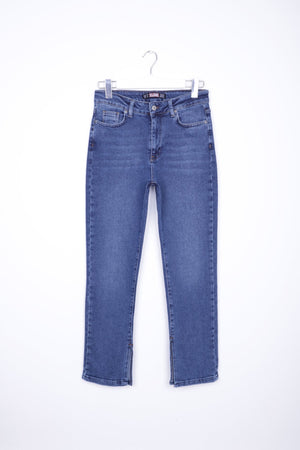 Yırtmaç Detaylı Düz Jean - Koyu Mavi Kot - (26-31) - 5