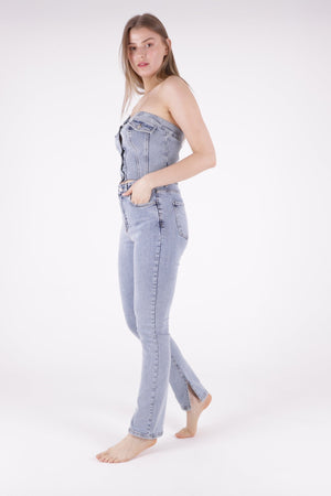 Yırtmaç Detaylı Düz Jean - Kar Yıkama Açık Mavi - (26-31) - 3