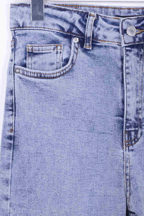 Yırtmaç Detaylı Düz Jean - Kar Yıkama Açık Mavi - (28-33) - 6