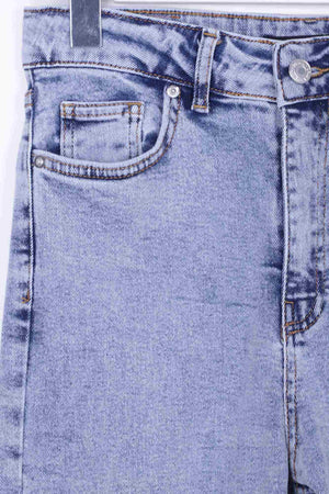 Yırtmaç Detaylı Düz Jean - Kar Yıkama Açık Mavi - (28-33) - 6