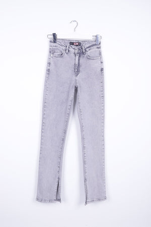 Yırtmaç Detaylı Düz Jean - Açık Gri Kar Yıkama - (26-31) - 6